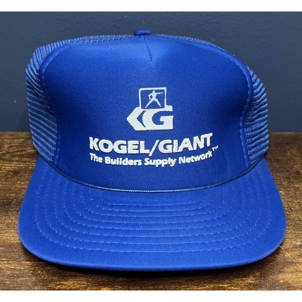 Vtg Kogel Giant Builders Supply Network Hat Snapback Cap Trucker Mesh Blue